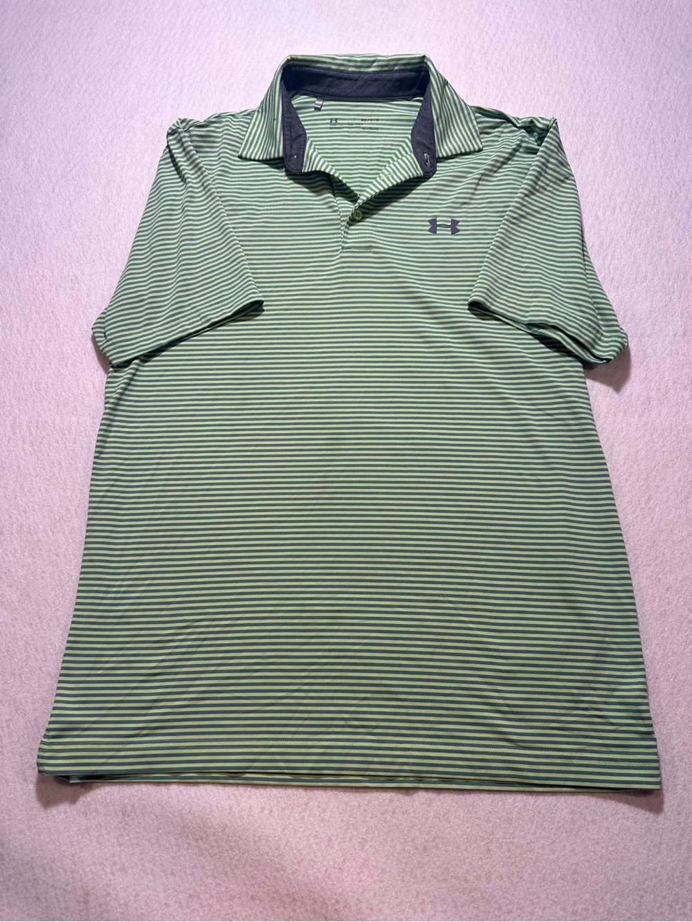 Under Armour Light Green & White Striped Polo Shirt size medium